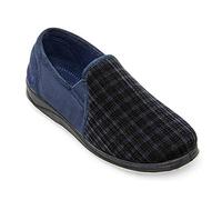 Padders Albert Men's Wide Fit Slip-On Memory Foam Slippers - Soft Textile Upper and Close Back Design with Wide G Fitting for Extra Room and Ultimate Comfort