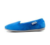 Padders Albertine Womens Wide E Fit Memory Foam Fluffy Slippers - Woven Spot Textile Upper and Close Back Design with Wide E Fitting for Extra Room and Ultimate Comfort (4 UK, Blue Velour)