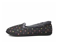Padders Albertine Womens Wide E Fit Memory Foam Fluffy Slippers - Woven Spot Textile Upper and Close Back Design with Wide E Fitting for Extra Room and Ultimate Comfort (5 UK, Charcoal Woven Spot)
