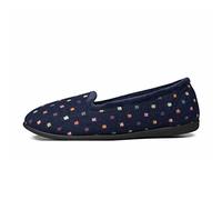 Padders Albertine Womens Wide E Fit Memory Foam Fluffy Slippers - Woven Spot Textile Upper and Close Back Design with Wide E Fitting for Extra Room and Ultimate Comfort (4 UK, Navy Woven Spot)