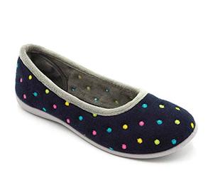 Padders Ballerina Wide E Fitting Womens Memory Foam Slippers (Navy Combi, Numeric_3)