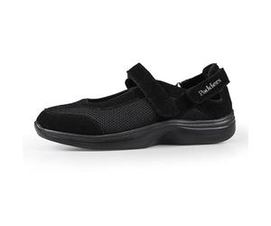 Padders Betty Extra Wide 3E/4E Fitting Shoes for Women | Touch and Close Ladies Shoes with Removable Footbed | Leather and Textile Women's Slip on Shoes for Casual and Everyday Wear Black