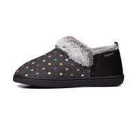 Padders Dora Womens Wide Fit Slip on Memory Foam Fluffy Slippers - Woven Spot Textile Upper and Close Back Design with Wide EE Fitting Slippers for Extra Room and Ultimate Comfort