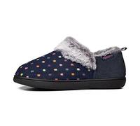 Padders Dora Womens Wide Fit Slip on Memory Foam Fluffy Slippers - Woven Spot Textile Upper and Close Back Design with Wide EE Fitting Slippers for Extra Room and Ultimate Comfort