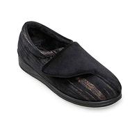 Padders Hug Wide EE Fitting Womens Memory Foam Slippers - Black Feature UK5