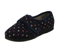 Padders Ladies Padders Wide Fitting Hook & Loop Slippers Lotty - Navy Spot - UK 9