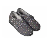 Padders CAMILLA Womens Touch Fasten Polka Dot Slippers Grey/Multi - UK 4