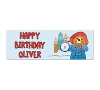 Paddington Bear Birthday - Paddington in London Personalised Name Banner Wall Sticker (90cm Width x 30cm Height)