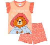 Paddington Bear Girls Textured Face Frilled Sleeves Girls 100% Cotton Short Pyjama Set 6-7 Years Peach