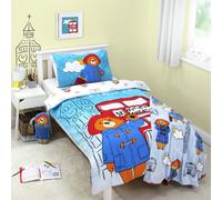 Character World Official Paddington Bear™ Single Duvet Cover Set | 2 Sided Reversible Station Design | Matching Pillowcase | Single Bed Set | White and Blue, Polycotton