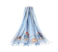 Paddington Bear Pashmina Scarf, Blue and White Striped Pattern with Classic Marmalade Design (Paddington Classic Marmalade, SC-PASH-ART-PADD-CMM)