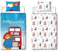 Character World Official Paddington Bear™ Single Duvet Cover Set | 2 Sided Reversible Station Design | Matching Pillowcase | Single Bed Set | White and Blue, Polycotton