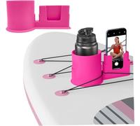 Paddle Board Cup Holder with Phone Holder, Plastic Paddleboard Cup with Drain Hole, Replacement Wire Fixing Paddle Board Accessories (Pink)