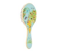 Paddle Brush Hair Brush, Round Wooden Pins Air cushion comb, Scalp massages Detangling Hair Hairbrush for Smoothing Hair Print Cartoon World Map with Animals
