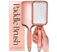 Paddle Hair Brush Women with Easy Grip Gel Handle, Paddle Brush for Blow Drying, Detangling, & Straightening - Hairbrushes for Women For All Hair Types, Rose Gold