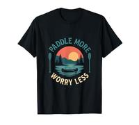 Paddle More Worry Less Camping Canoe Sunset Design T-Shirt