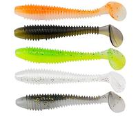 Paddle Tail Swimbaits 3 Inch Two-Tone Color Swim Baits 20 Pcs Fishing Worms with 5 Color Soft Plastic Bass Lure Baits