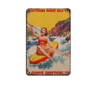 Paddleboard Girl Beach Surf Surf Kayak Sea Tin Sign Vintage Metal Pub Club Cafe Bar Home Wall Art Decoration Poster Retro 8x12inch(20x30cm)