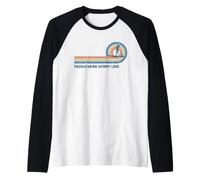 Paddleboard SUP Girl Paddle More Less Worry Retro Sunset Raglan Baseball Tee
