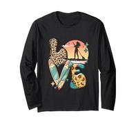 Paddleboard SUP Girl Retro Leopard Sunflower Sunset Love Long Sleeve T-Shirt