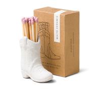 Paddywax Cowboy Boot with Safety Matches Included, Ceramic, White, 3" Tall