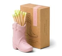 Paddywax Match Holder with Striker Textured Ceramic Cowboy Boot with Safety Matches Included, 3" Tall, Pink
