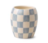 Paddywax Scented Candles Checkmate Artisan Candle in Reusable Checkerboard Patterned Porcelain Vessel, 311g, Cotton + Teak