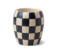Paddywax Scented Candles Checkmate Artisan Candle in Reusable Checkerboard Patterned Porcelain Vessel, 311g, Black Fig + Olive