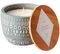 Paddywax Scented Candles Desert-Inspired Sonora Range Candle in Reusable Etched Concrete Pot with Wooden Lid, 283g - 3-Wick, Bergamot & Fresh Fig