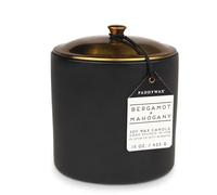 Paddywax Scented Candles Minimalist Hygge Range Luxury 3-Wick Candle in Matte Ceramic Container with Lid, 425g, Bergamot + Mahogany
