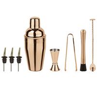 Paderno Cobbler 41480-G8 8 Piece Polished Gold Stainless Steel Cocktail Set - Ice Cube Maker, Cocktail Scoop, Ice Crusher, Mixing Spoon, Shaker, 3 Pourers