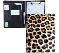 Padfolio Clipboard Folder Portfolio Notepad Organizer,Leather Interview Resume Folder,Conference Document Organizer with Business Card Holder,A4 Size Notebook Clipboard,Leopard Print
