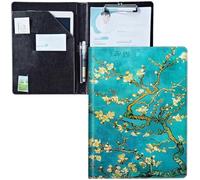 Padfolio Clipboard Folder Portfolio Notepad Organizer,Leather Interview Resume Folder,Conference Document Organizer with Business Card Holder,A4 Size Notebook Clipboard,Almond Blossom