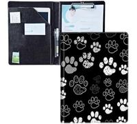 Padfolio Clipboard Folder Portfolio Notepad Organizer,Leather Interview Resume Folder,Conference Document Organizer with Business Card Holder,A4 Size Notebook Clipboard,Gray Paw Print