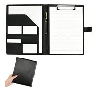Padfolio Portfolio Binder with Clipboard, Professional Faux Leather Interview Resume Folder with Document Organizer & Business Card Holder, A4 Letter Size Notepad Legal Pad Holder for Office(Black)