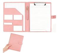 Padfolio Portfolio Binder with Clipboard, Professional Faux Leather Interview Resume Folder with Document Organizer & Business Card Holder, A4 Letter Size Notepad Legal Pad Holder for Office(Pink)