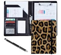 Padfolio/Portfolio Folder Clipboard,Leopard Print Personalized Leather Portfolio Padfolio for Men Women W/Resume Document Organizer Letter Size A4 Writing Pad Business Card Holders