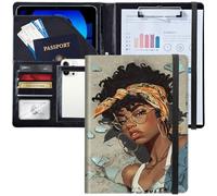 Padfolio/Portfolio Folder Clipboard,Personalized Leather Portfolio Padfolio W/Resume Document Organizer Letter Size A4 Writing Pad Business Card Holders for Men Women,African American Girl