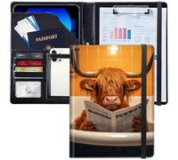 Padfolio/Portfolio Folder Clipboard,Personalized Leather Portfolio Padfolio W/Resume Document Organizer Letter Size A4 Writing Pad Business Card Holders for Men Wome,A Highland Cow Reading