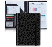 Padfolio/Portfolio Folder,SDDFRHGH PU Leather Clipboard Resume/Interview Document Organizer Business Card Holder Slot A4 Letter Size Writing Pad Black Leopard Print Personalized Padfolio