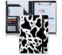 Padfolio/Portfolio Folder,SDDFRHGH PU Leather Clipboard Resume/Interview Document Organizer Business Card Holder Slot A4 Letter Size Writing Pad Black and White Cow Print Personalized Padfolio