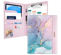 Padfolio/Resume Portfolio Folder for Women Men, WAVEYU Cute Chic Padfolio Cover Folder, Conference/Legal Document Organizer with Letter/A4 Size Clipboard, Document Sleeve, Pink+Blue Gold