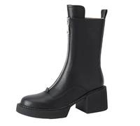 PADGCNOR Leather Concise Winter Boots Woman Wool Snow Boots Zipper Ladies Platform Ankle Boots for Skiing, Winter Sports(Black,9)