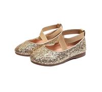 PADGCNOR Princess Court Shoes Princess Glitter Leather Girls Shoes Soft Comfortable Shiny Sequined Kids Sweet Wedding Dress Party Flats for Halloween Birthday(Gold,32-insole20cm)