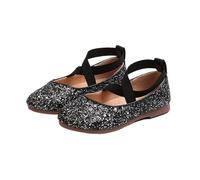 PADGCNOR Princess Court Shoes Princess Glitter Leather Girls Shoes Soft Comfortable Shiny Sequined Kids Sweet Wedding Dress Party Flats for Halloween Birthday(Black,27-insole16.5cm)