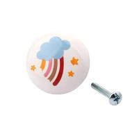 PADGCNOR Single Hole Handles 38mm Large Round Ceramic Furniture Handle Drawer Knob Cartoon Rainbow Printing Handles Wardrobe Cabinet Door Pulls DIY(Color 2)