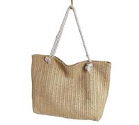PADGCNOR Women Raffia Straw Bag Large Capacity Knitted Tote Handbag Summer Beach Vacation Luxury Design Shoulder for Female(Khaki)