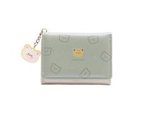 PADGCNOR Women’s Short Wallet | Thin Cute Cartoon Bear Three-Fold Design for Ladies and Students(Green)