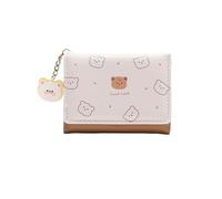 PADGCNOR Women’s Short Wallet | Thin Cute Cartoon Bear Three-Fold Design for Ladies and Students(White)