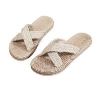 PADGCNOR Women's Straw Woven Slippers Straw Woven Slippers Cross Band Women Slide Sandals Beach Hemp Rope Slides Flip Flops Two Straps Shoes(COLOR2,6.5)